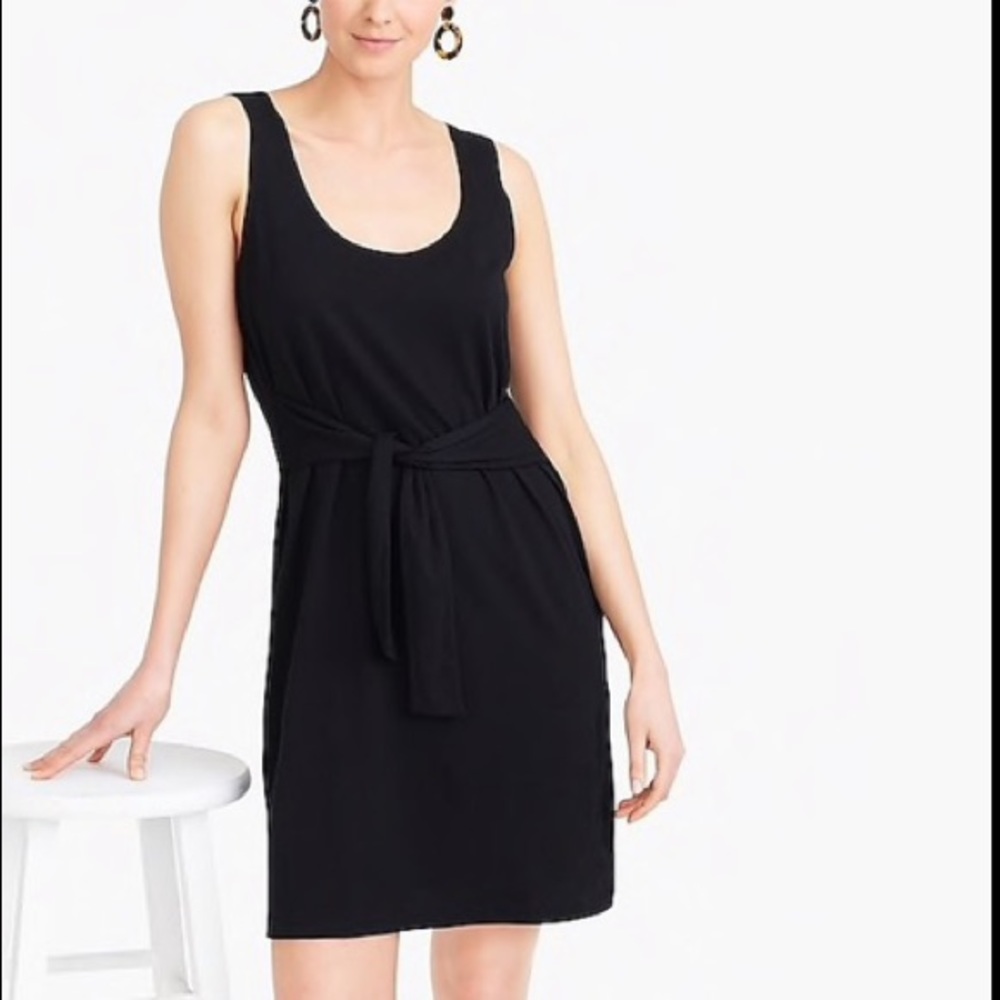 J crew black sleeveless front tie cotton dress